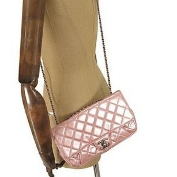 Authentic CHANEL Lambskin Quilted Flap Bag Purse Glazed Coco Pleasts Tote Pink - Picture 5 of 10